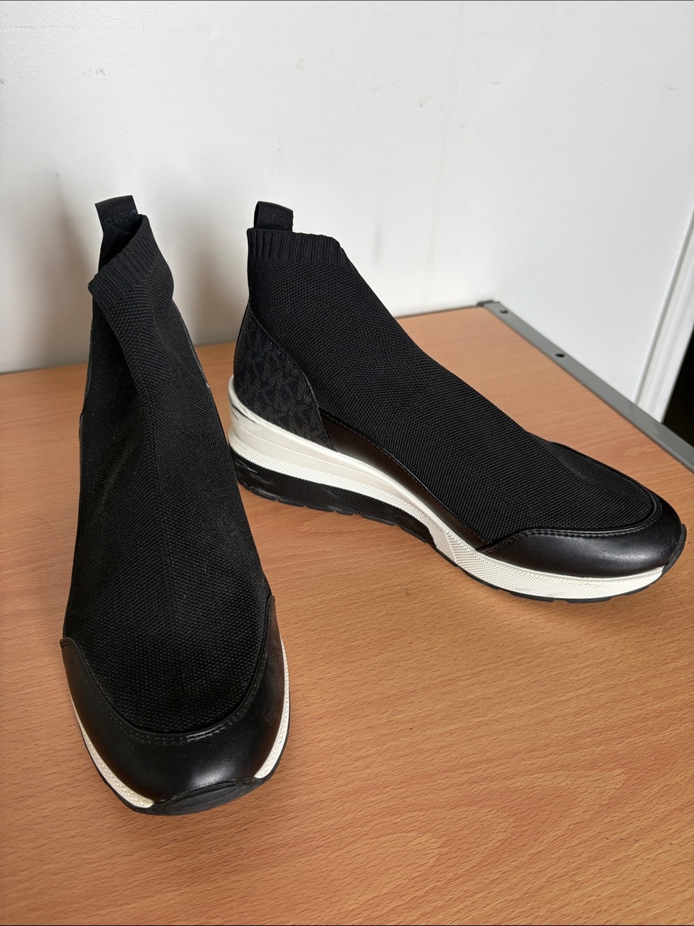 MK Black Knit Slip-On Wedge Sneakers